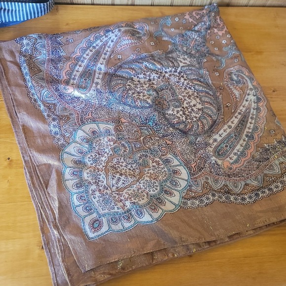 Glintex Accessories - Glintex‎ Paisley Scarf Shawl Wrap Brown Gold Metallic Accent Boho Chic